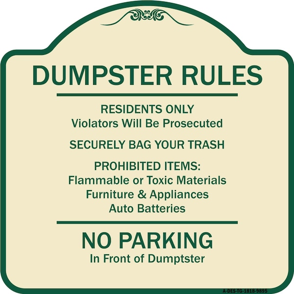 Signmission Designer Series-Residents Only Violators Prosecuted Bag Your Trash No Parking A-DES-TG-1818-9895 - main